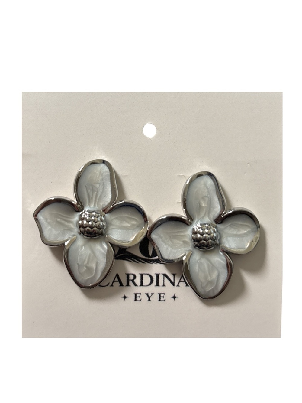 White Enamel Flower Stud Earrings on Hypoallergenic Stainless Steel Brand New - Picture 2 of 2